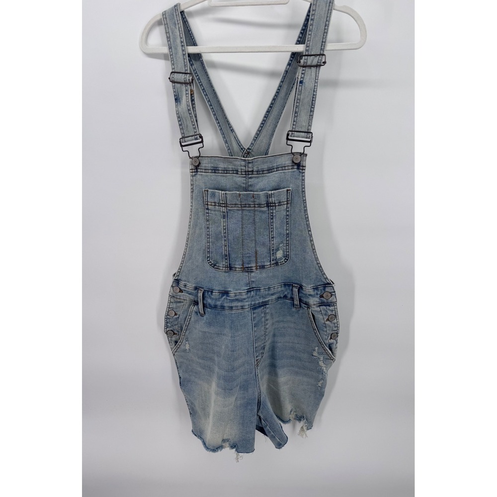 Judy Blue Denim Overall Shorts Women 1XL Med/Light Wash Distressed Festival  New